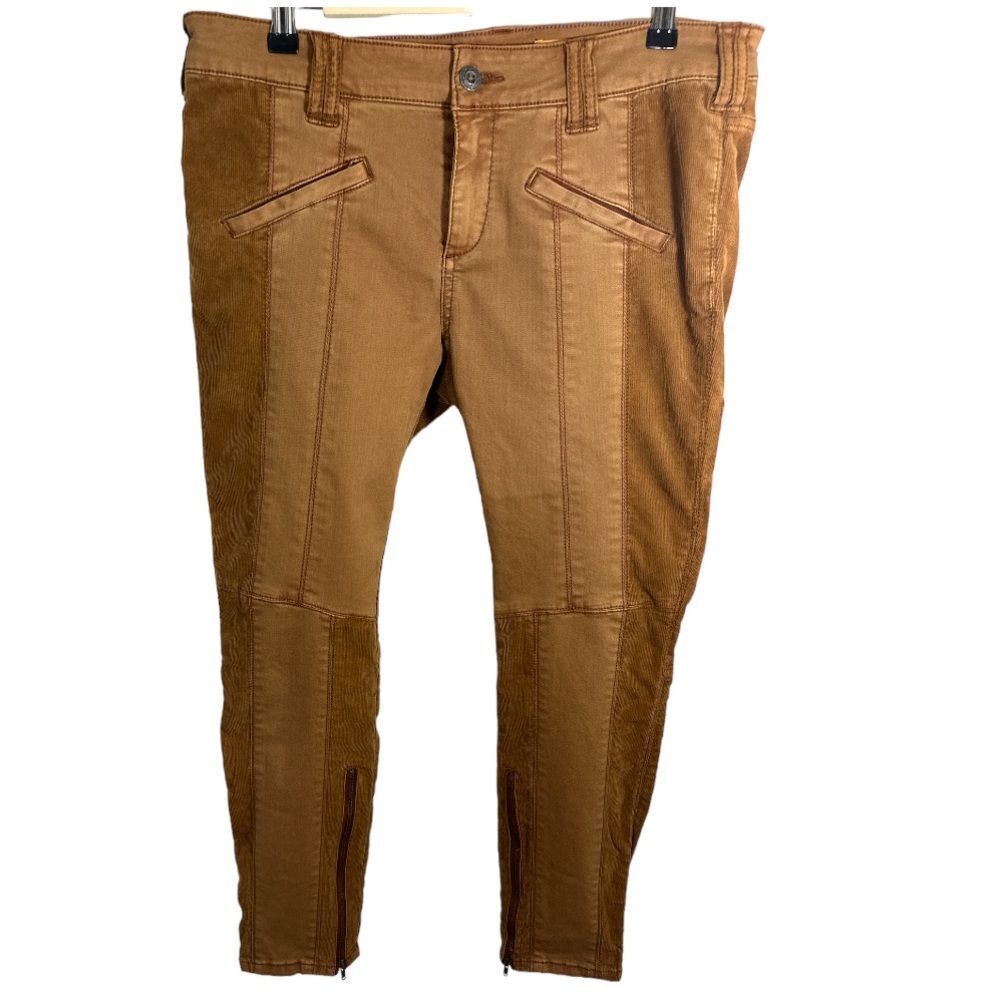 PILCRO ANTHROPOLOGIE Women’s Mixed Media Corduroy Moto Pants Brown 31 Petite